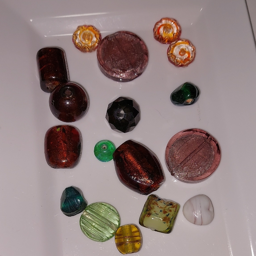 Assorted Glass Lamp Work Beads in Earth Tones.